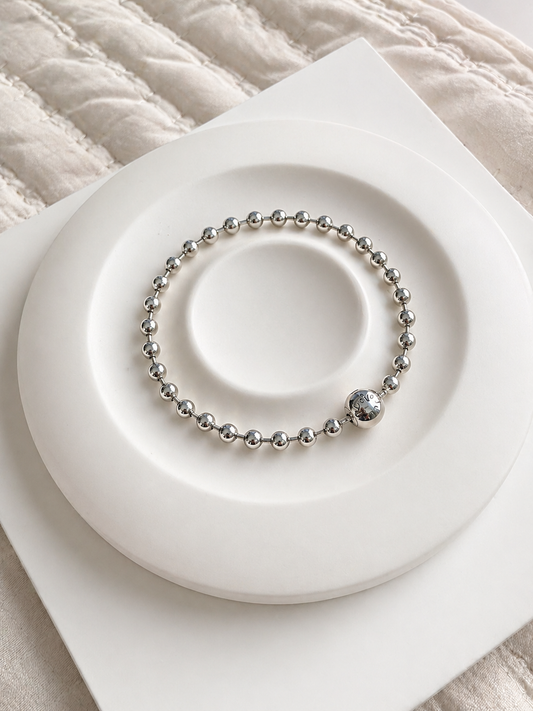 925 Sterling Silver Beaded Bracelet Minimalist Ball Chain Bracelet with Polished Finish for Women