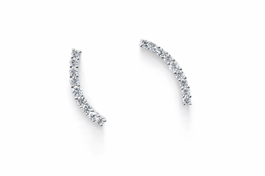 925 Sterling Silver Ear Climbers with Pavé Stones Elegant Curved Sparkle Earrings
