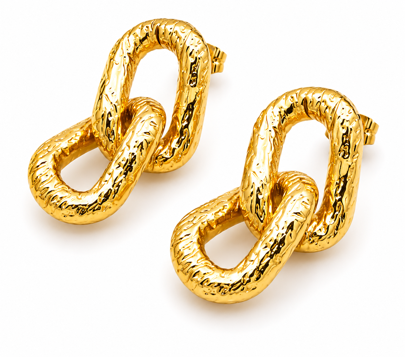 Textured Link Gold Statement Earrings