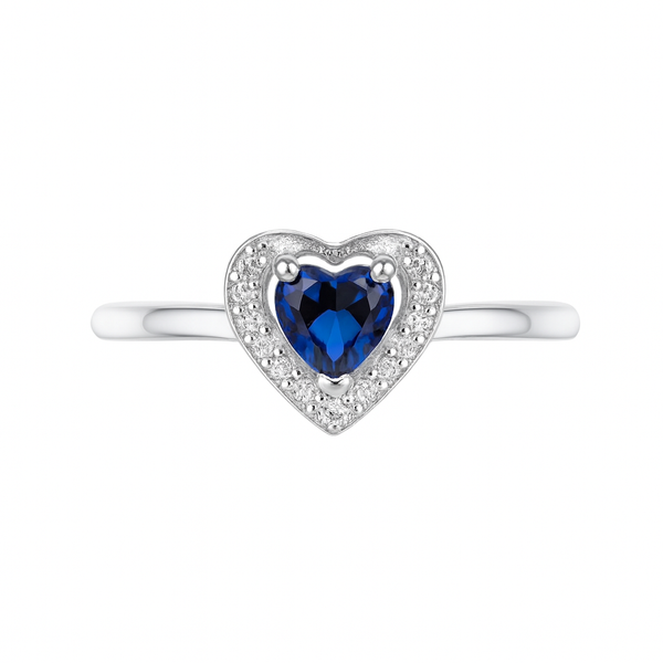 Diamond Inspire 925 Sterling Silver Heart Halo Blue Ring