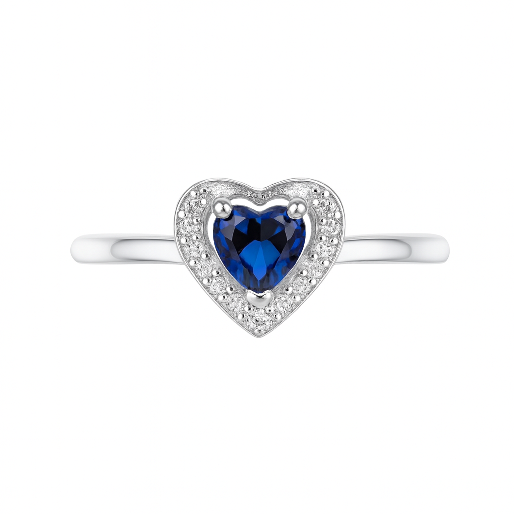 Blue Heart Halo Sterling Silver Ring