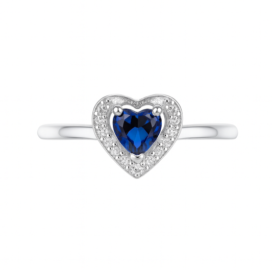 Blue Heart Halo Sterling Silver Ring
