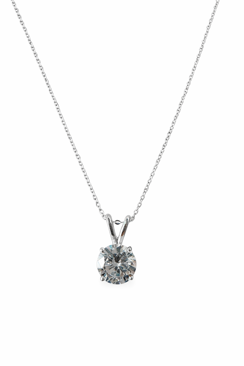 Diamond Inspired Solitaire Sterling Silver Necklace 925 Silver