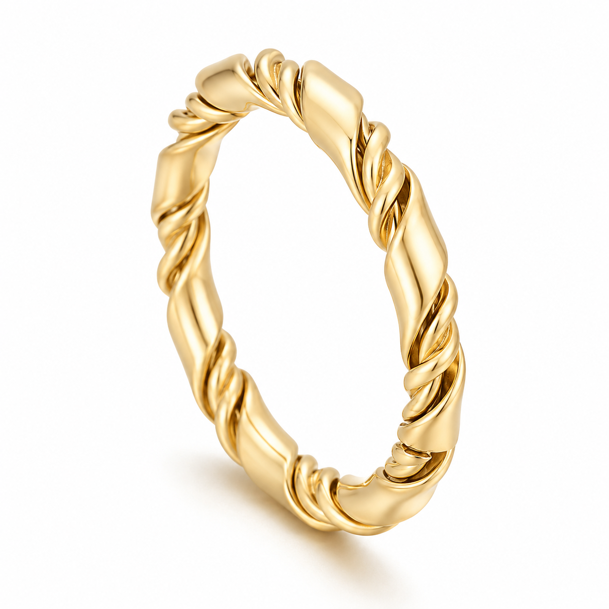 Gold Twisted Rope Ring Minimalist Stainless Steel Stackable Ring