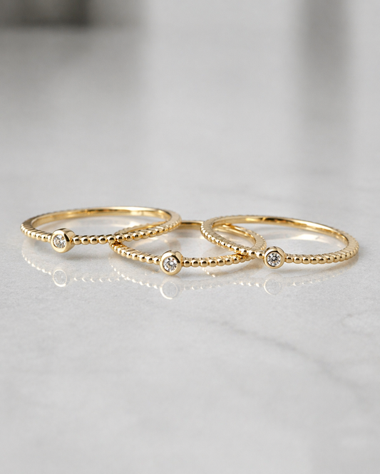 3 Ring Set 925 Sterling Silver Gold Plated Minimalist Stackable Crystal