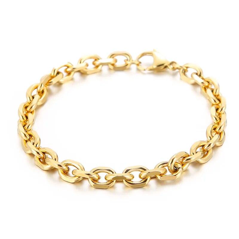 Bold Cuban Link Chain Bracelet Gold Tone Stainless Steel Bracelet