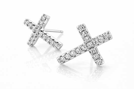 Diamond Inspired Cross Sterling Silver Stud Earrings