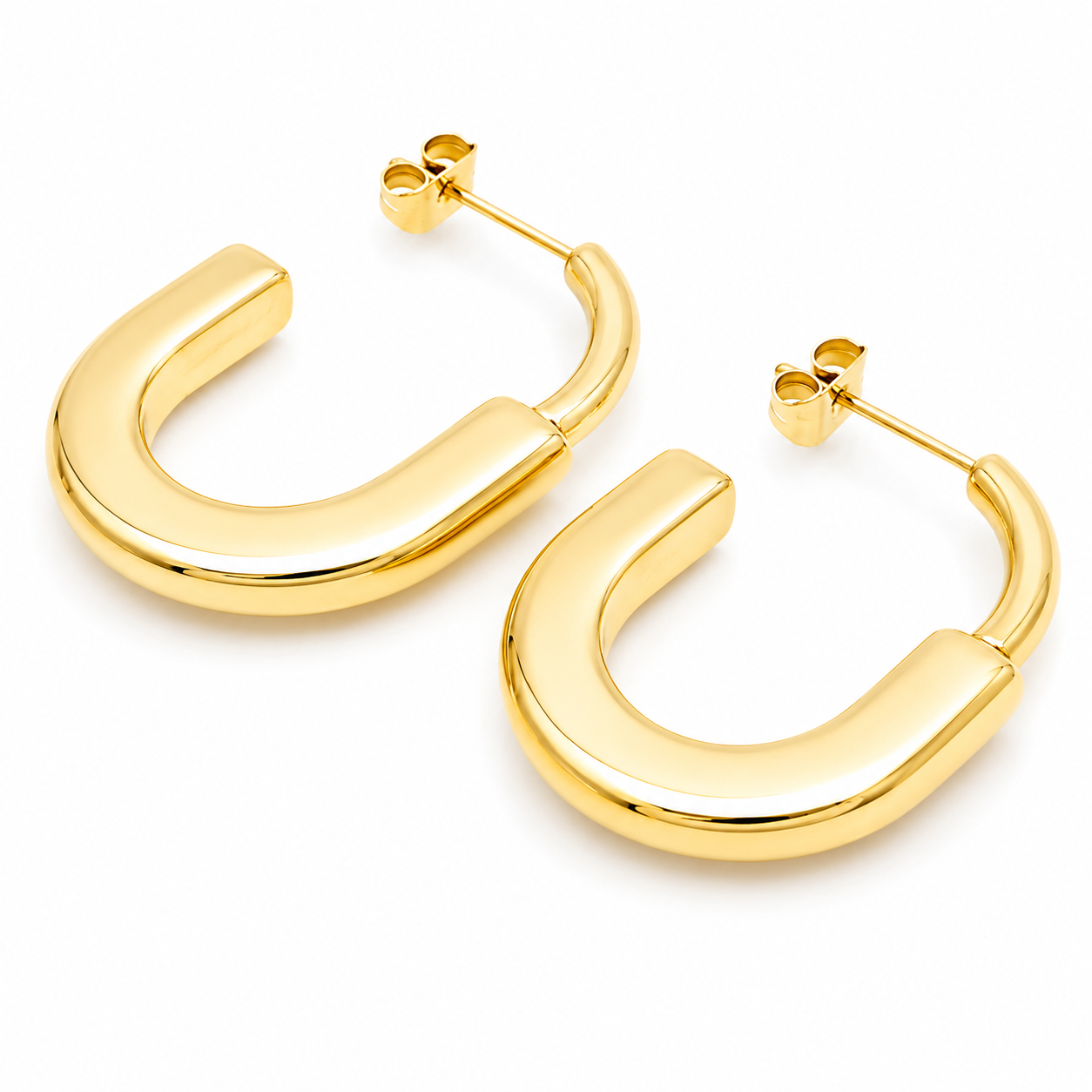 Bold U Shaped Hoop Earrings Contemporary Gold Stainless Steel Statement Hoops