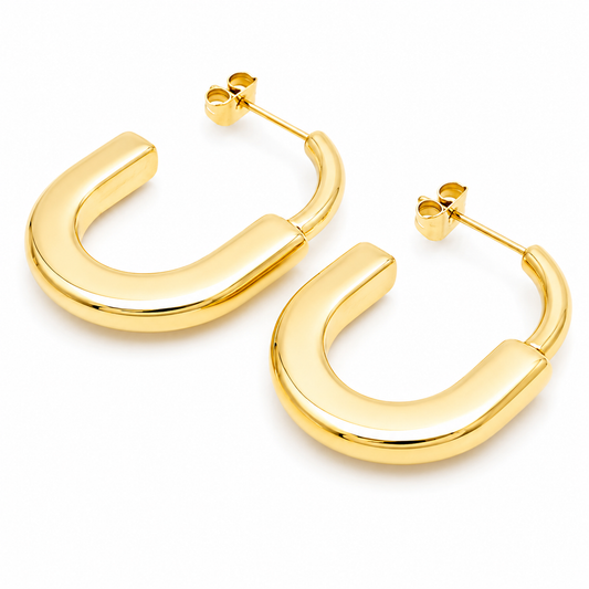 Bold U Shaped Hoop Earrings Contemporary Gold Stainless Steel Statement Hoops