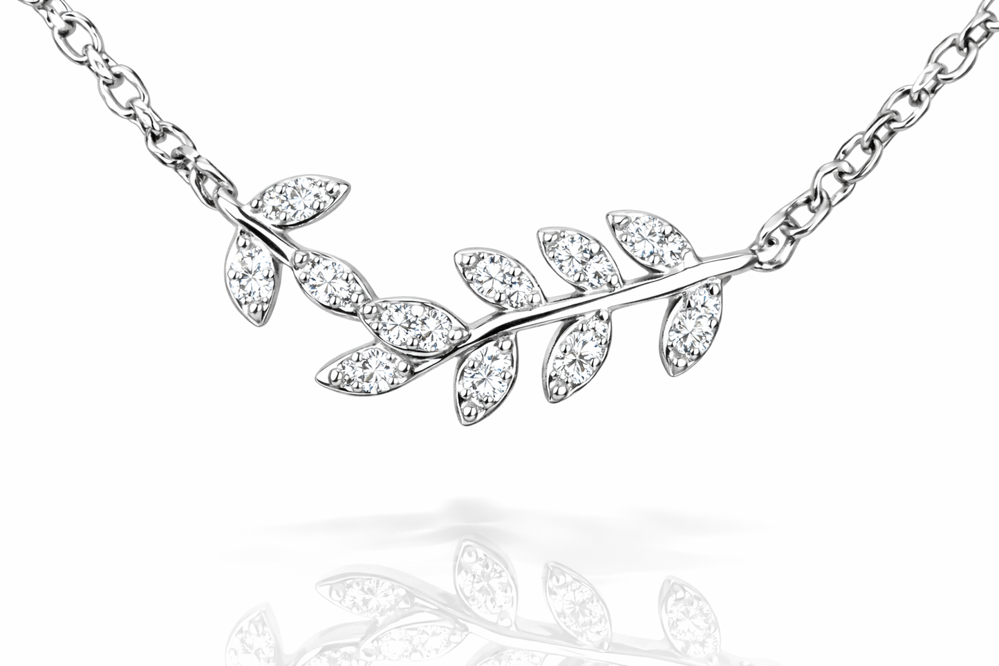 Diamond Inspired Leaf Branch Sterling Silver Necklace 925 Silver