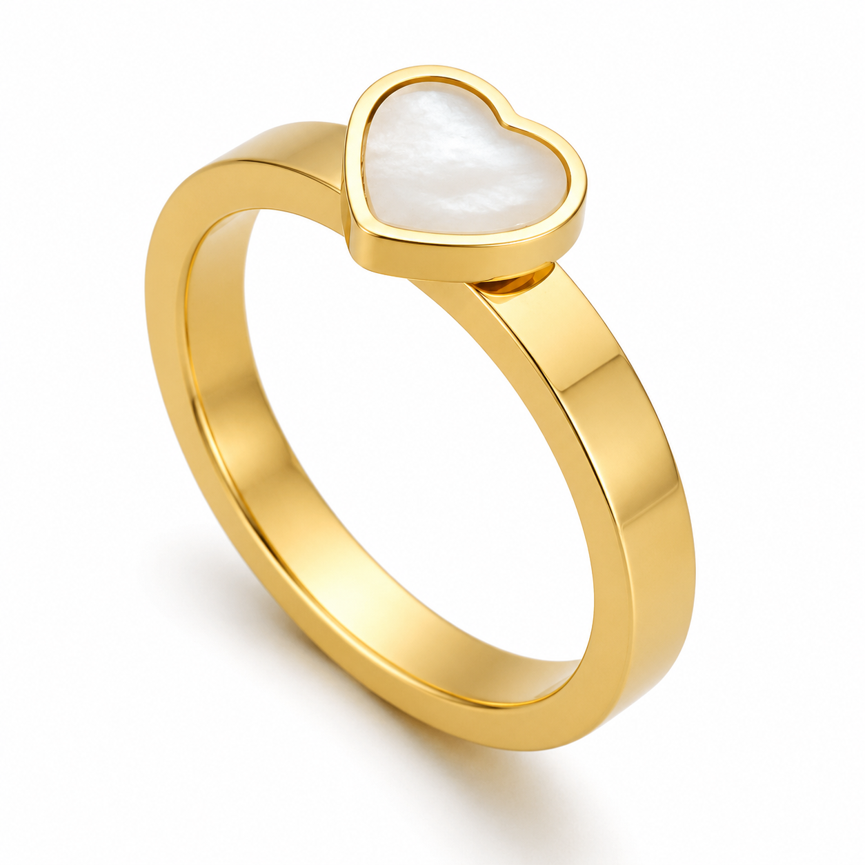 Gold Heart Stone Ring Minimalist Stainless Steel Heart Ring for Women