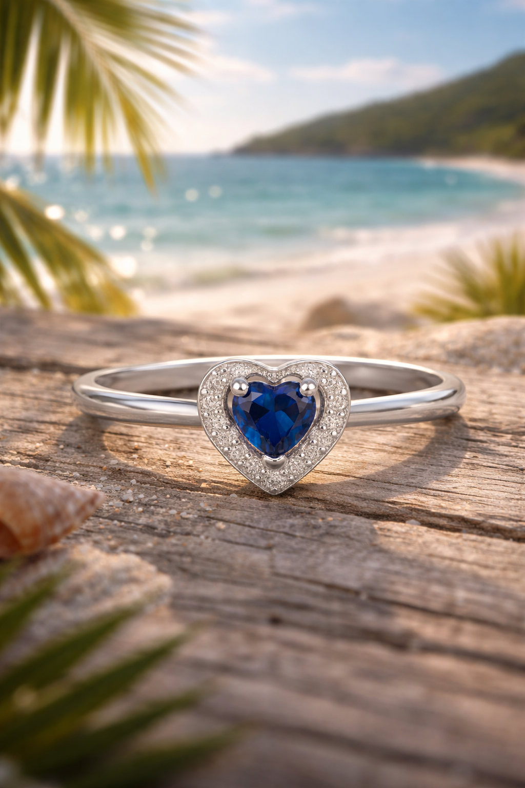 Diamond Inspire 925 Sterling Silver Heart Halo Blue Ring