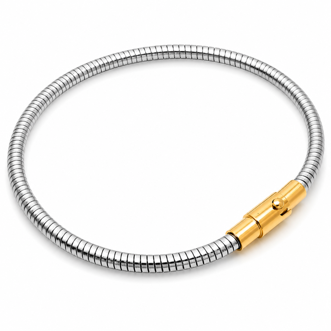 Silver Snake Chain Bracelet with Gold Clasp Minimalist Stainless Steel Bracelet for Women