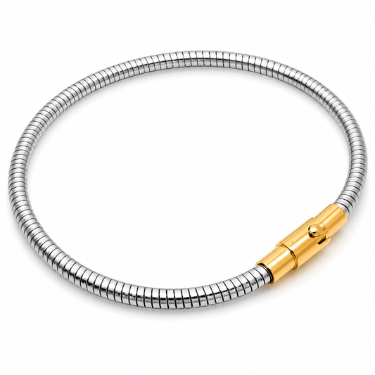 Silver Snake Chain Bracelet with Gold Clasp Minimalist Stainless Steel Bracelet for Women