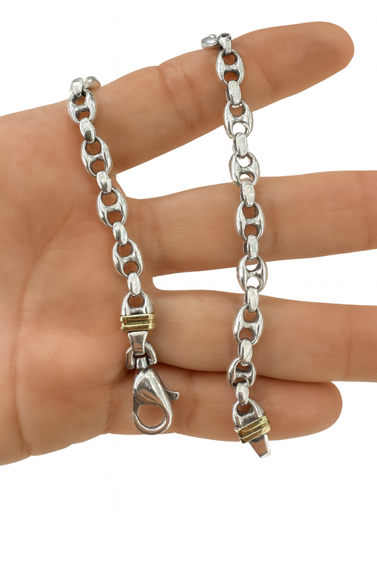 Two Tone Sterling Silver Link Necklace