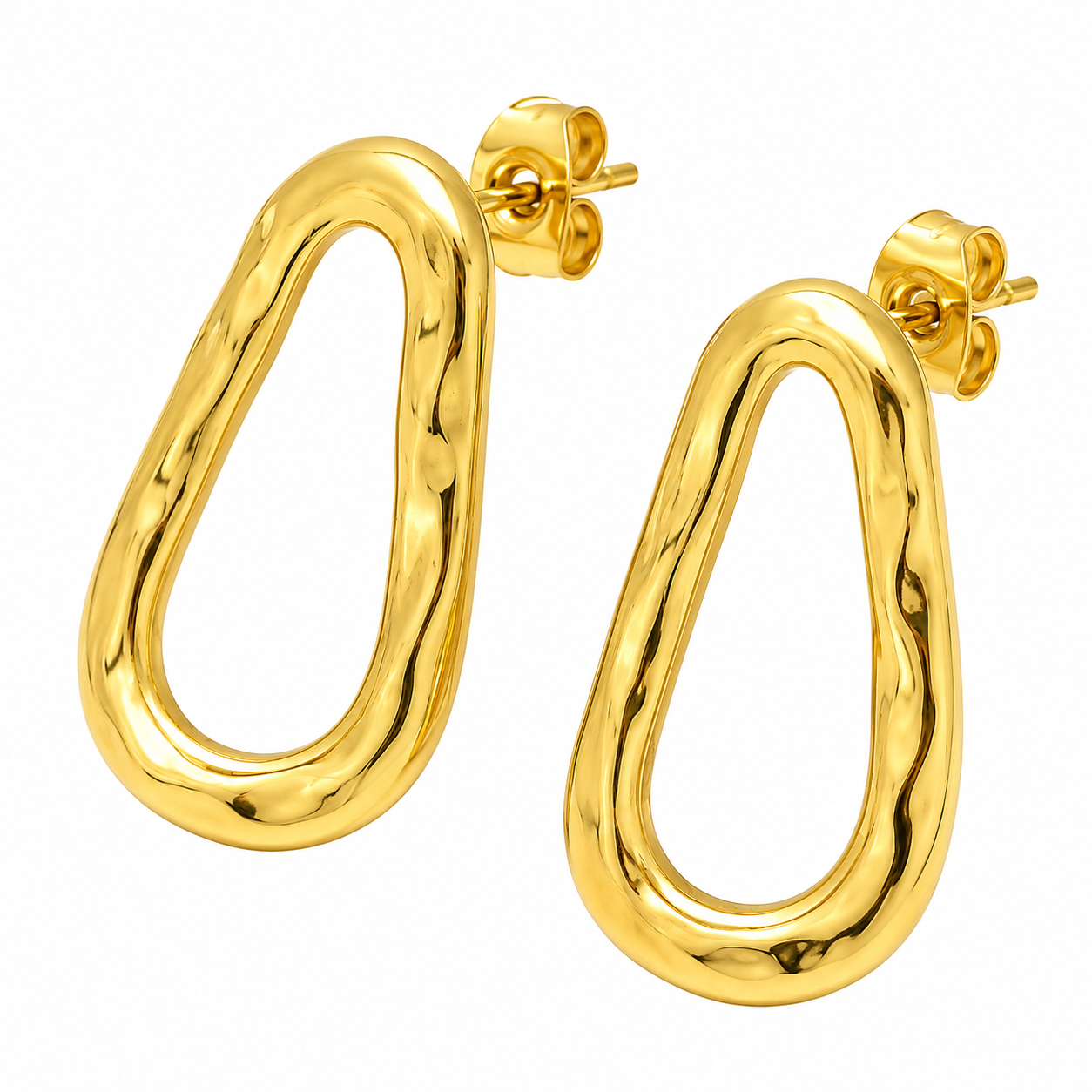 Organic Sculptural Drop Earrings Contemporary Gold Stainless Steel