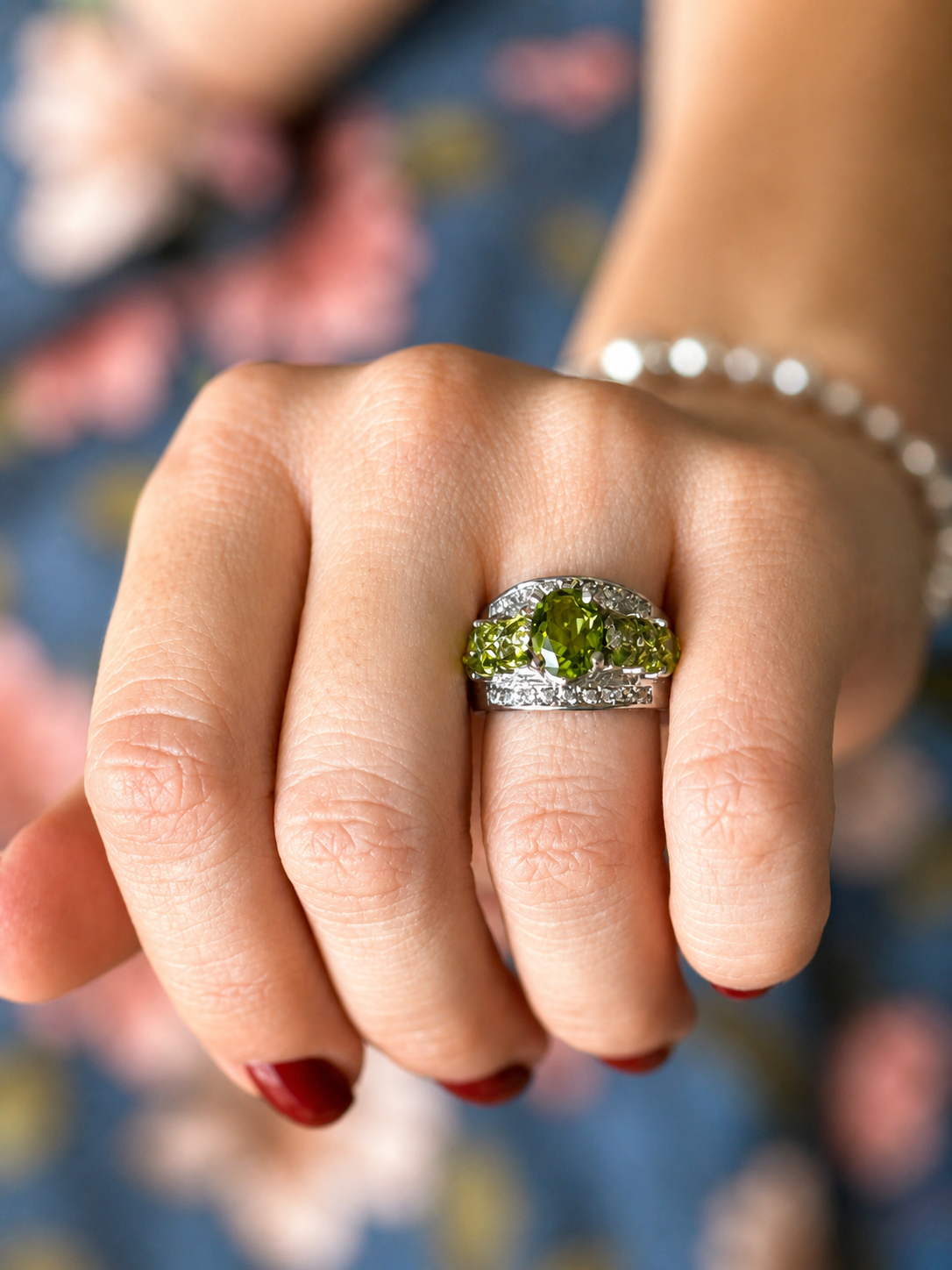 Natural Peridot Sterling Silver Cocktail Ring