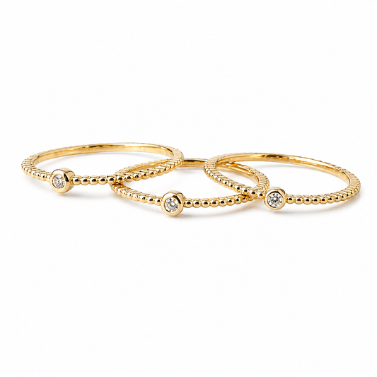 3 Ring Set 925 Sterling Silver Gold Plated Minimalist Stackable Crystal