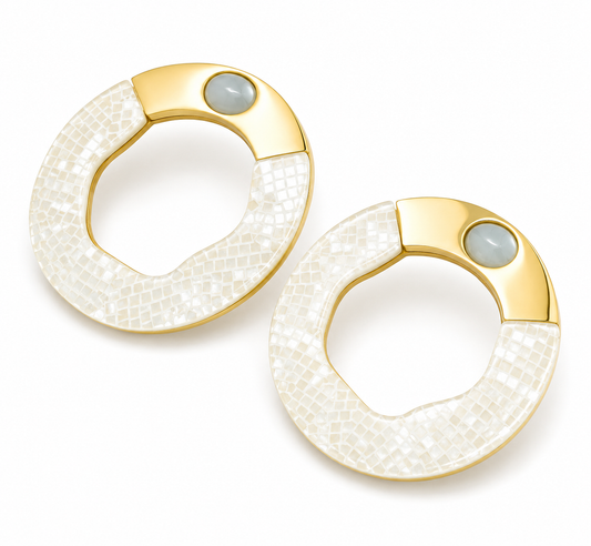 Textured Ivory &amp; Gold Statement Earrings