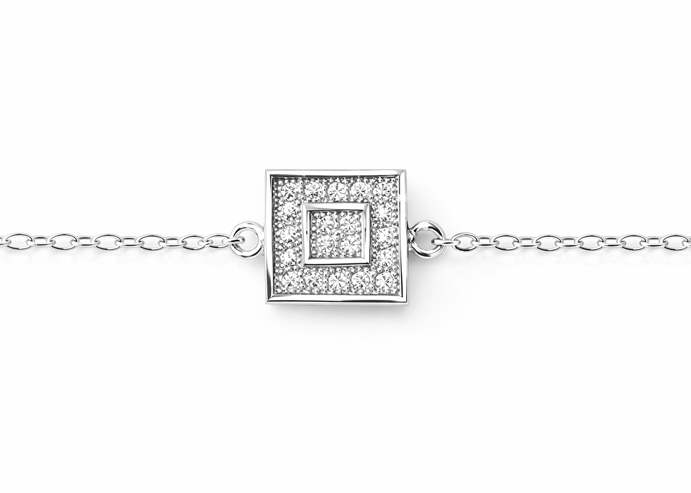 Diamond Inspired Square Sterling Silver Bracelet 925 Silver