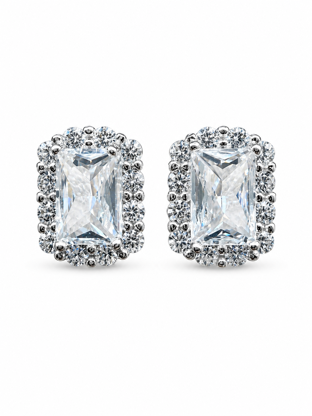 925 Sterling Silver Stud Earrings With Emerald Cut Stone High Quality