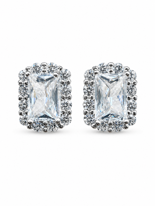 925 Sterling Silver Stud Earrings With Emerald Cut Stone High Quality