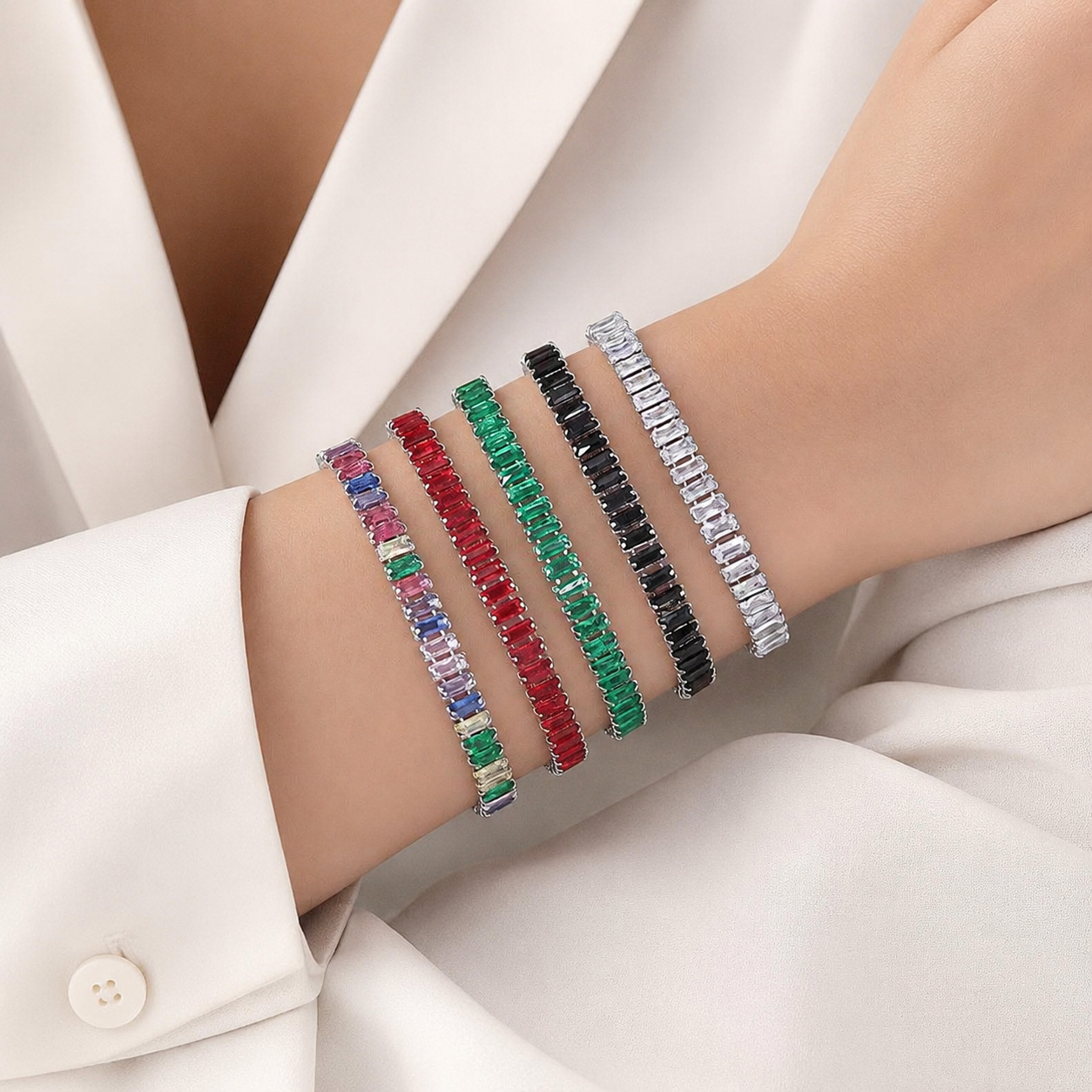Stainless Steel Baguette Crystal Tennis Bracelet Luxury Bracelet