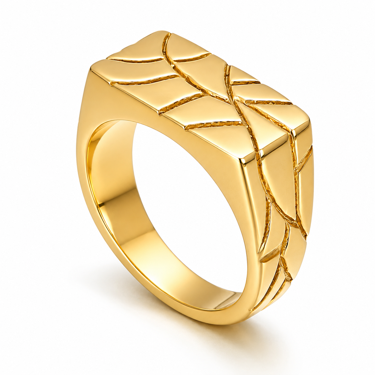 Gold Engraved Signet Ring Geometric Stainless Steel Statement Ring