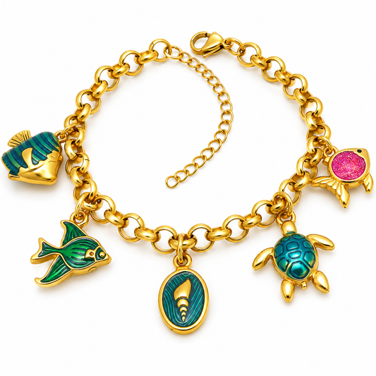 Ocean Charm Gold Stainless Steel Bracelet