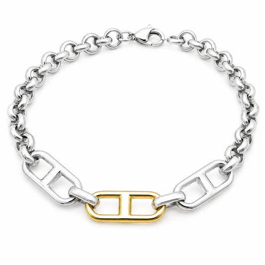 Two-Tone Link Stainless Steel Bracelet