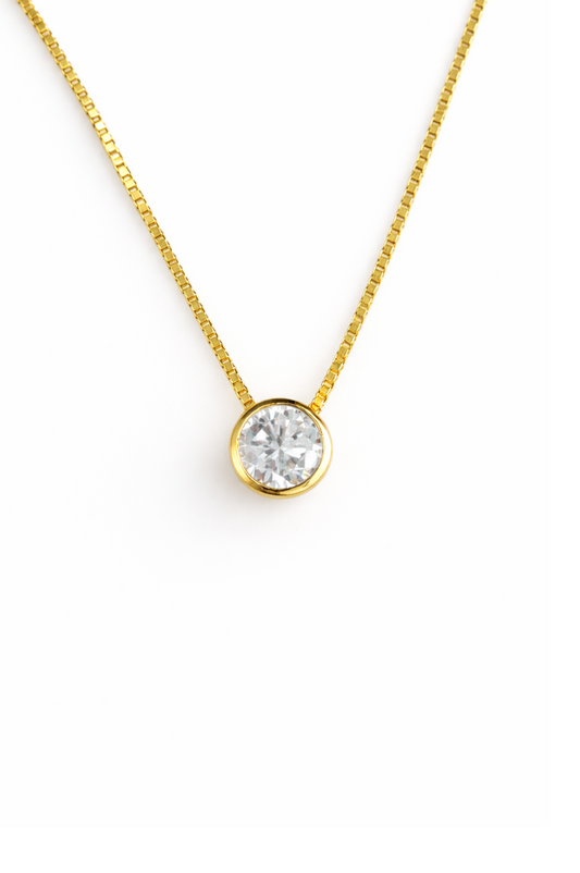 925 Sterling Silver Gold Plated Solitaire Necklace with Bezel Set Stone Elegant Sparkle Pendant