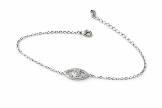 Diamond Inspired Eye Sterling Silver Bracelet