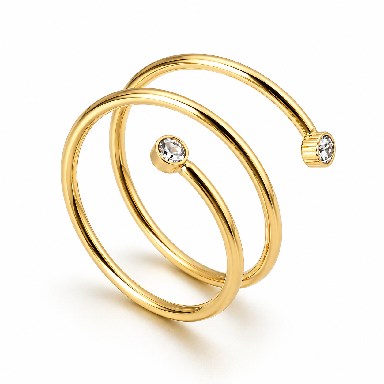 Gold Double Spiral Ring Minimalist Crystal Stainless Steel Wrap Ring