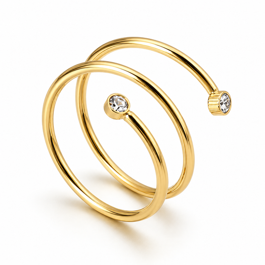 Gold Double Spiral Ring Minimalist Crystal Stainless Steel Wrap Ring