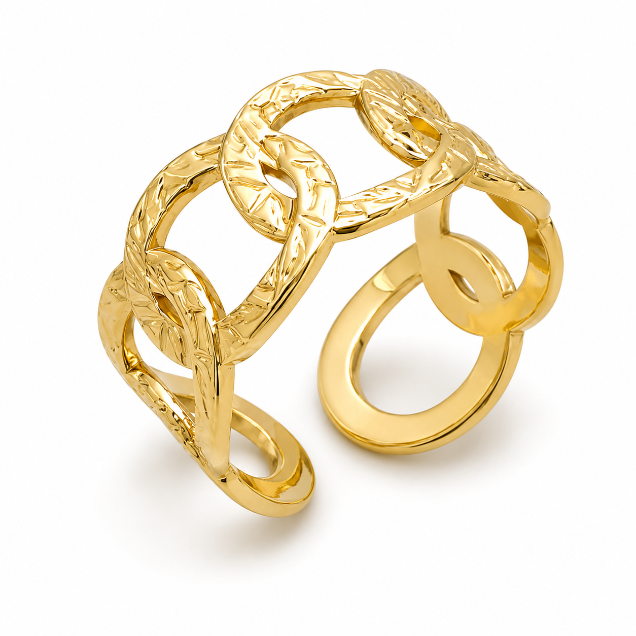Textured Link Gold Stainless Steel Ring