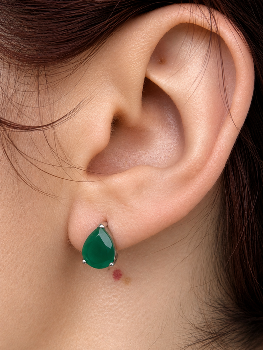 Emerald Green Pear Cut Stud Earrings