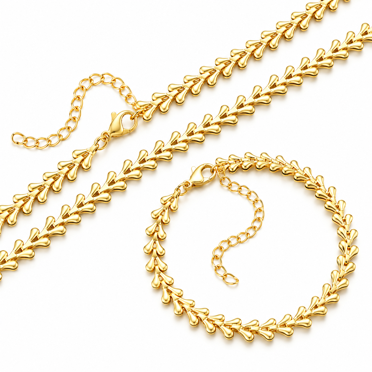 Gold Leaf Chain Jewelry Set for Women Necklace &amp; Bracelet Set