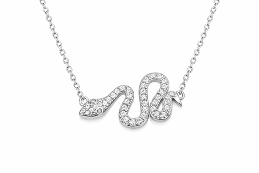 925 Sterling Silver Snake Necklace with Pavé Stones Romantic Elegant Pendant