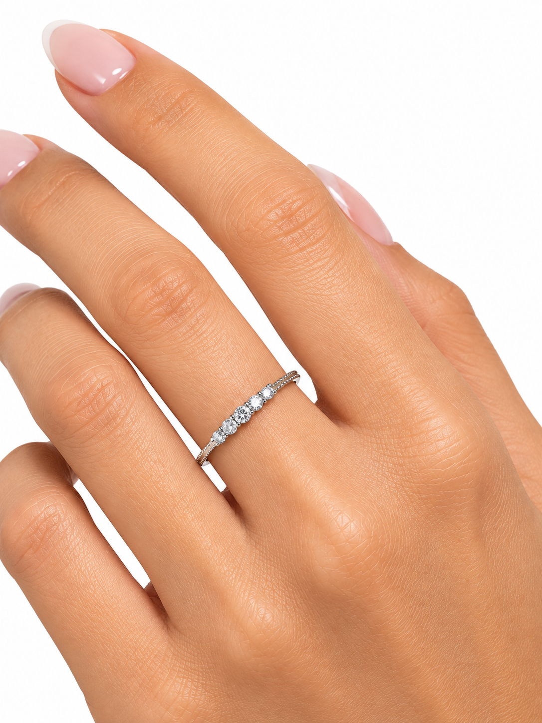 925 Sterling Silver Moissanite Five Stone Dainty Ring