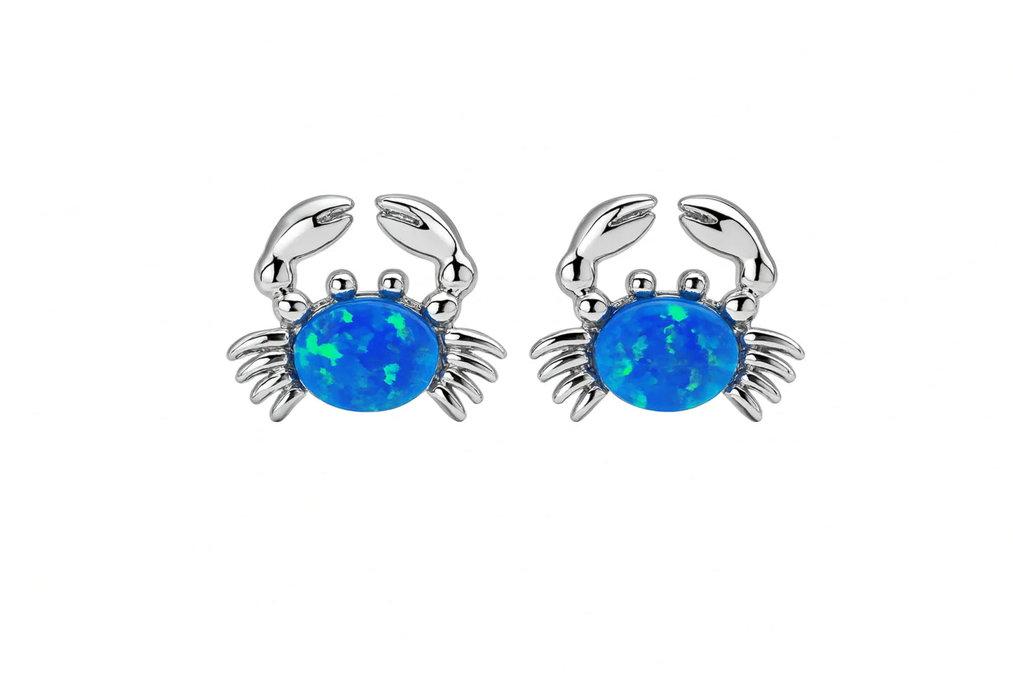 925 Sterling Silver Crab Opal Earrings Inspire Blue Fire Opal Ocean Stud Earrings for Women