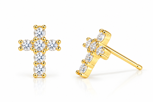 925 Sterling Silver Gold Plated Moissanite Cross Stud Earrings