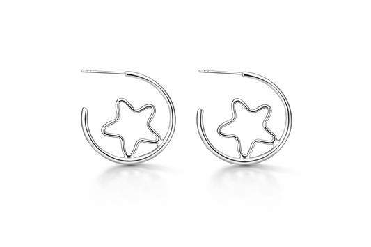 Star Hoops 925 Sterling Silver Earrings