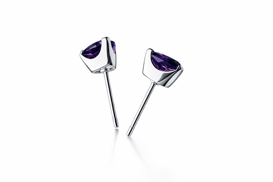 925 Sterling Silver Heart Stud Earrings with Purple Crystal