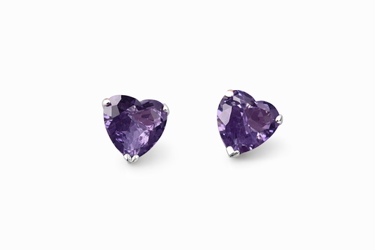 925 Sterling Silver Heart Stud Earrings with Purple Crystal