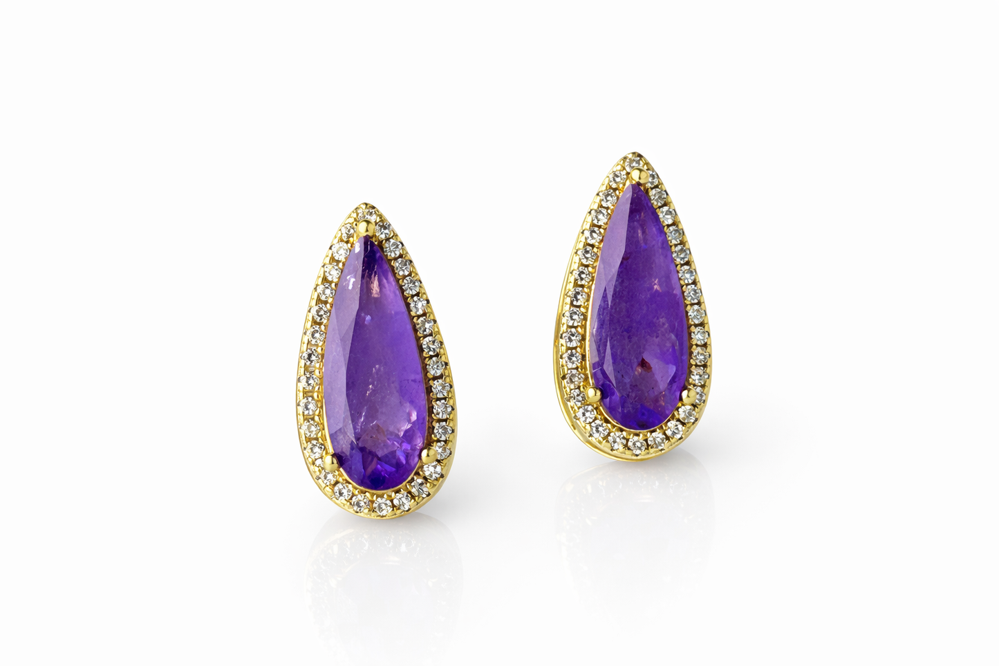 925 Sterling Silver Teardrop Stud Earrings With Purple Crystal And Pavé Accents