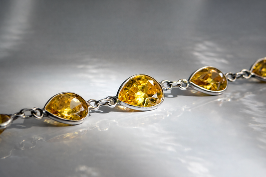 Pear Cut Golden Gemstone 6.5 Inch Bracelet in Solid 925 Sterling Silver