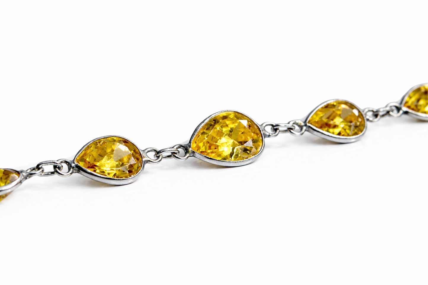 Pear Cut Golden Gemstone 6.5 Inch Bracelet in Solid 925 Sterling Silver