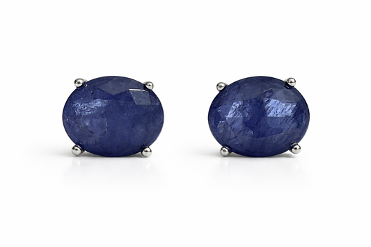 Ocean Depth Sapphire Color Gem Stud Earrings 925 Sterling Silver