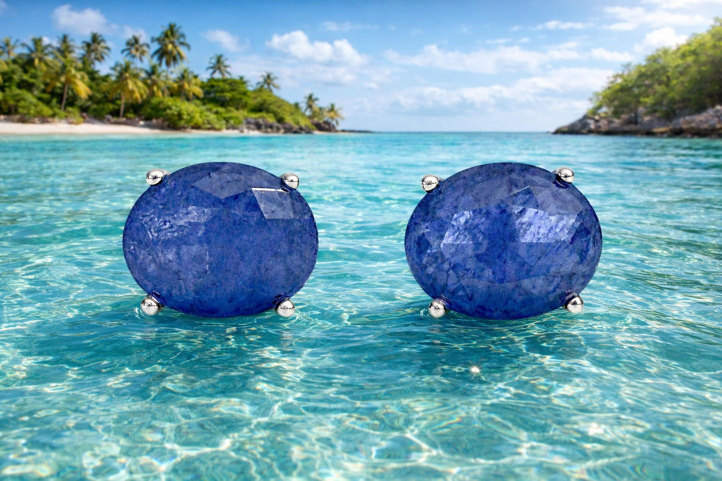 Ocean Depth Sapphire Color Gem Stud Earrings 925 Sterling Silver