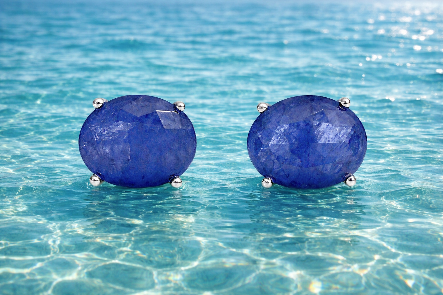 Ocean Depth Sapphire Color Gem Stud Earrings 925 Sterling Silver